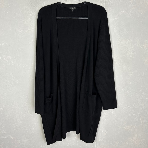 Talbots plus size 1X long cardigan open front ribbed Pima cotton w pockets black - Picture 1 of 10